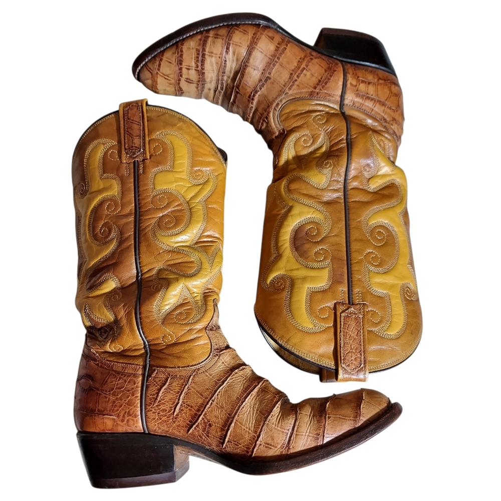 Vintage Rudel 8178 Western Cowboy Boots Cognac Reptile Embossed Snip Toe 8.5 EE - Picture 6 of 14
